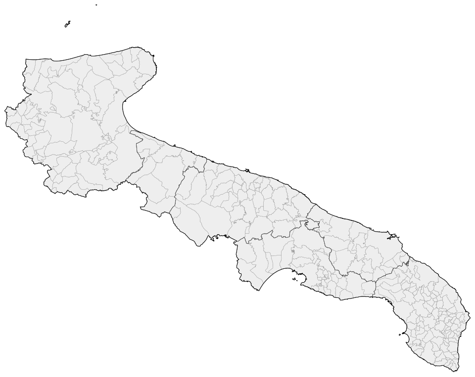 Mappa della Puglia con i suoi comuni